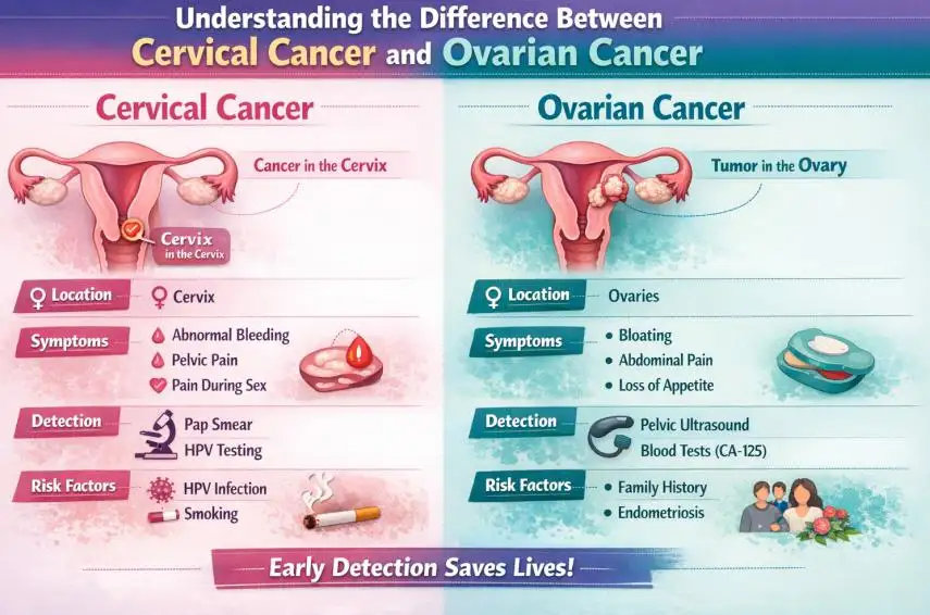 Understanding the Difference Between Cervical Cancer and Ovarian Cancer: Symptoms, Causes, and Key Facts